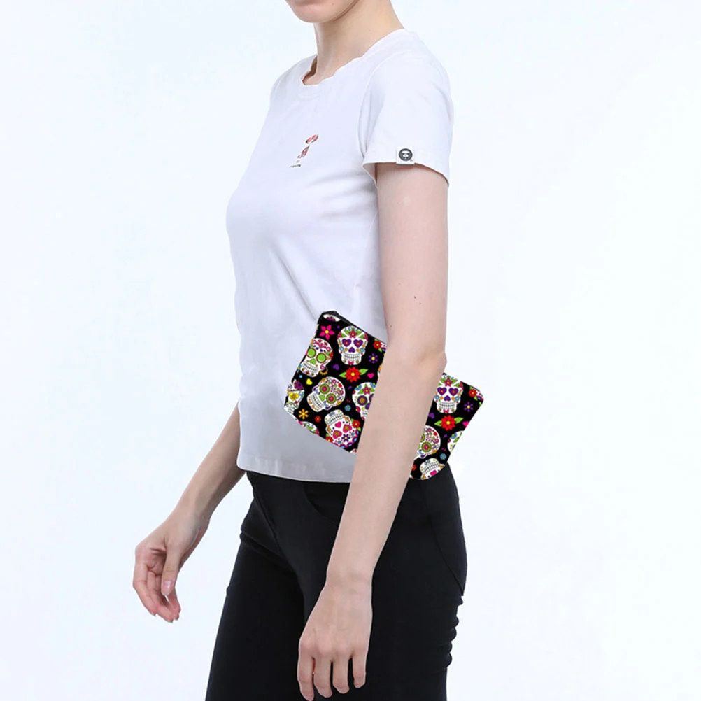 1Pc Skull Pattern Handbag Ladies Purse Waterproof Cosmetic Bag Commuting Hand Bag Travelling Storage Purse (Colorful)