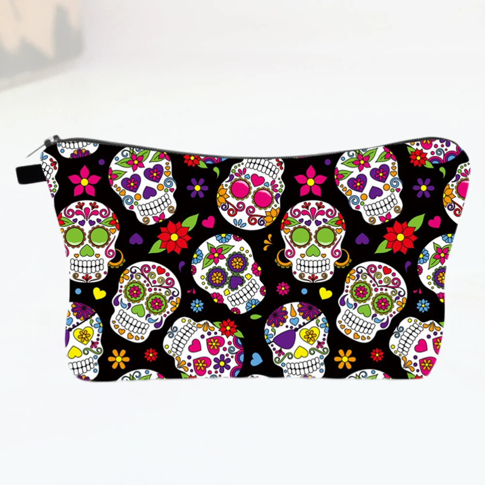 1Pc Skull Pattern Handbag Ladies Purse Waterproof Cosmetic Bag Commuting Hand Bag Travelling Storage Purse (Colorful)