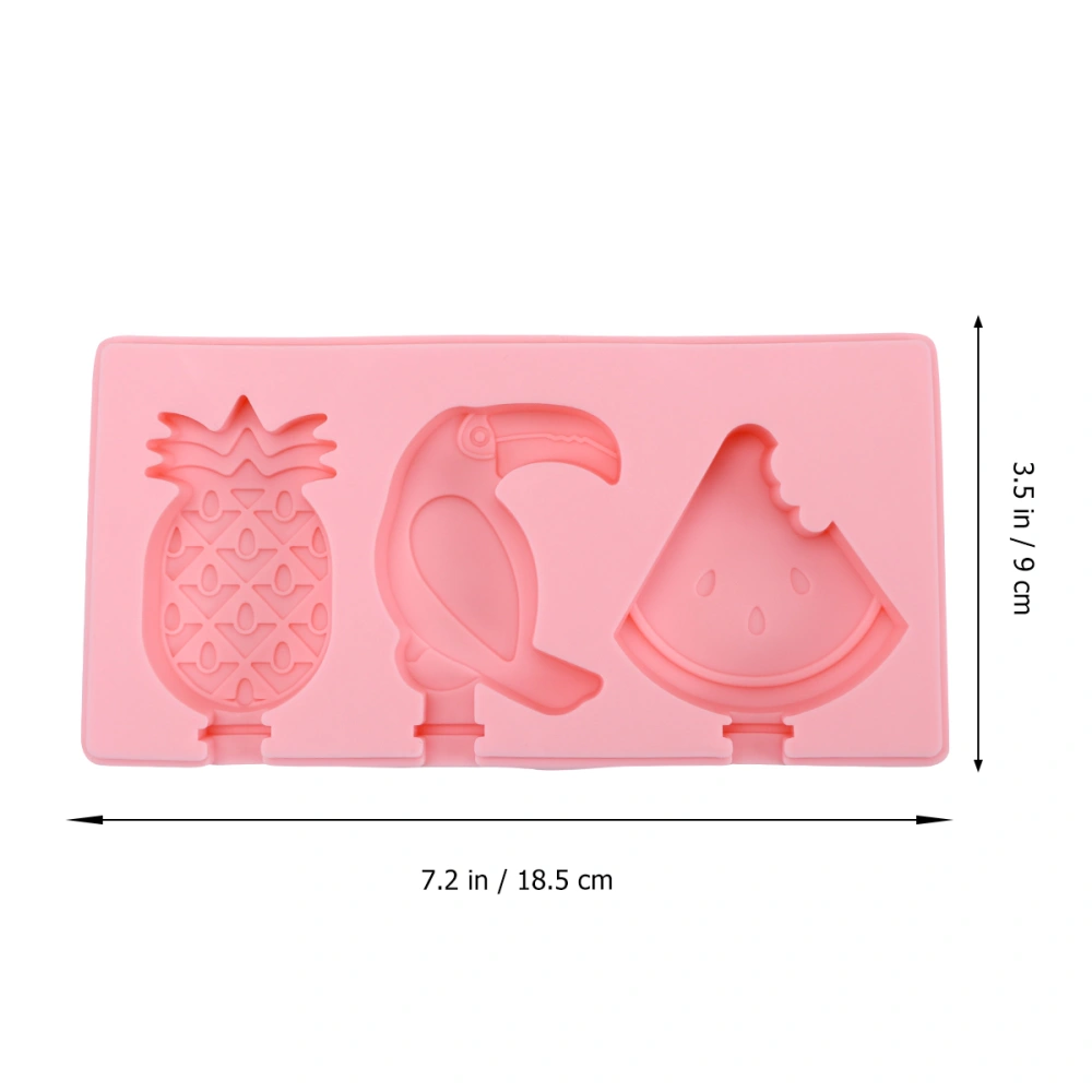 1 Set 3Pcs 3 Cavities Summer Household Ice Cream Mold Homemade Cartoon Ice Cream Mold Silicone Mold for Kids (Pineapple)