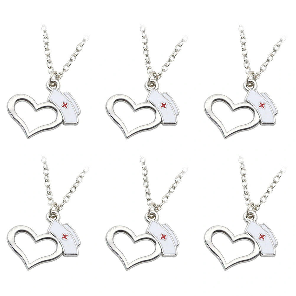 6pcs  Hollow Heart Shaped Necklace Pendant Chain Neck Jewelry Lovely Valentine Day Gift for Women Ladies