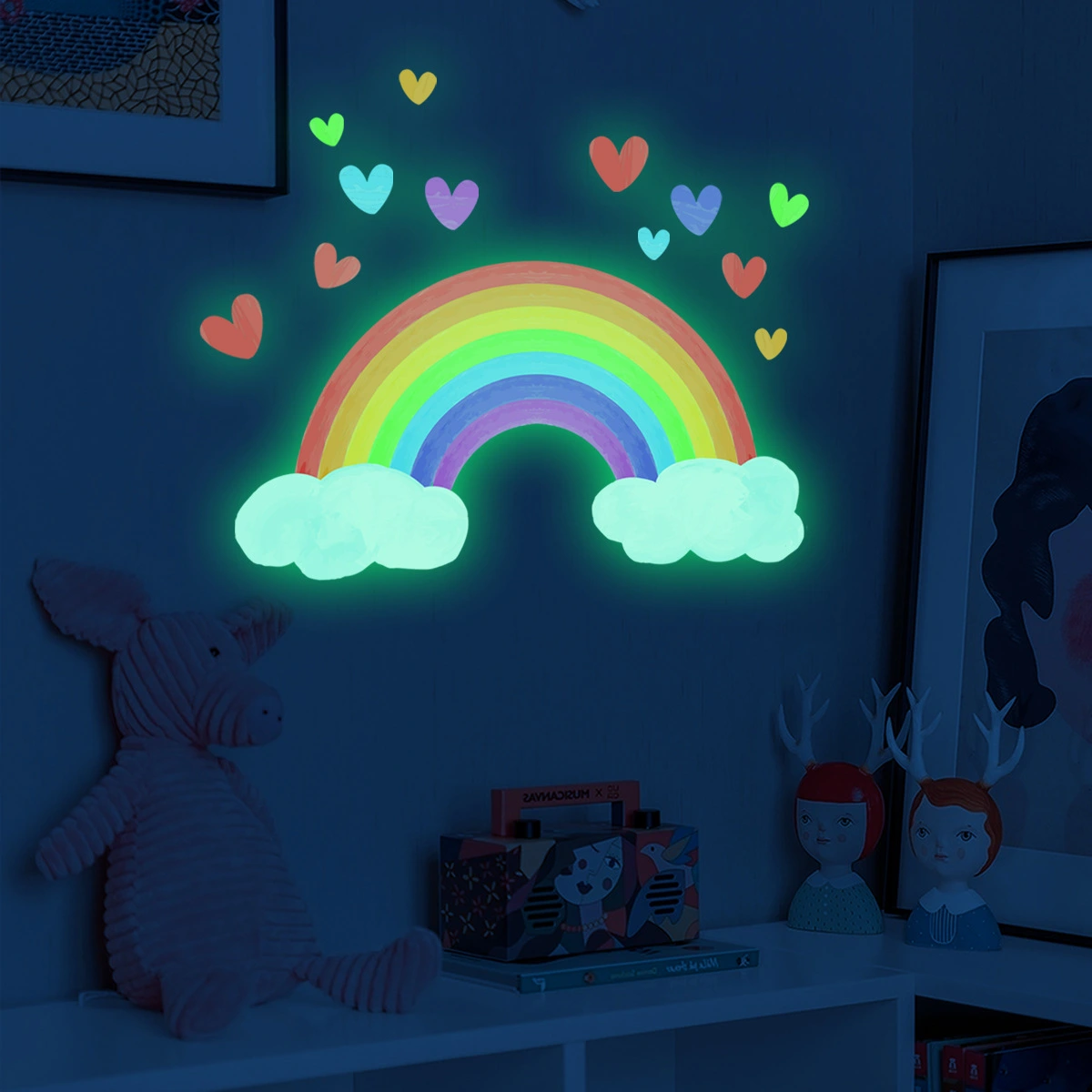 Glow in The Dark Rainbow Wall Sticker Luminous Nursery Room Cloud Heart Wall Art Decor