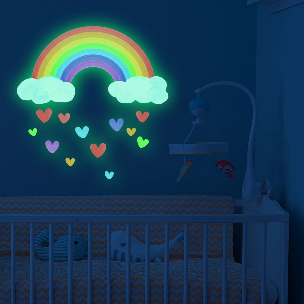 Glow in The Dark Rainbow Wall Sticker Luminous Nursery Room Cloud Heart Wall Art Decor