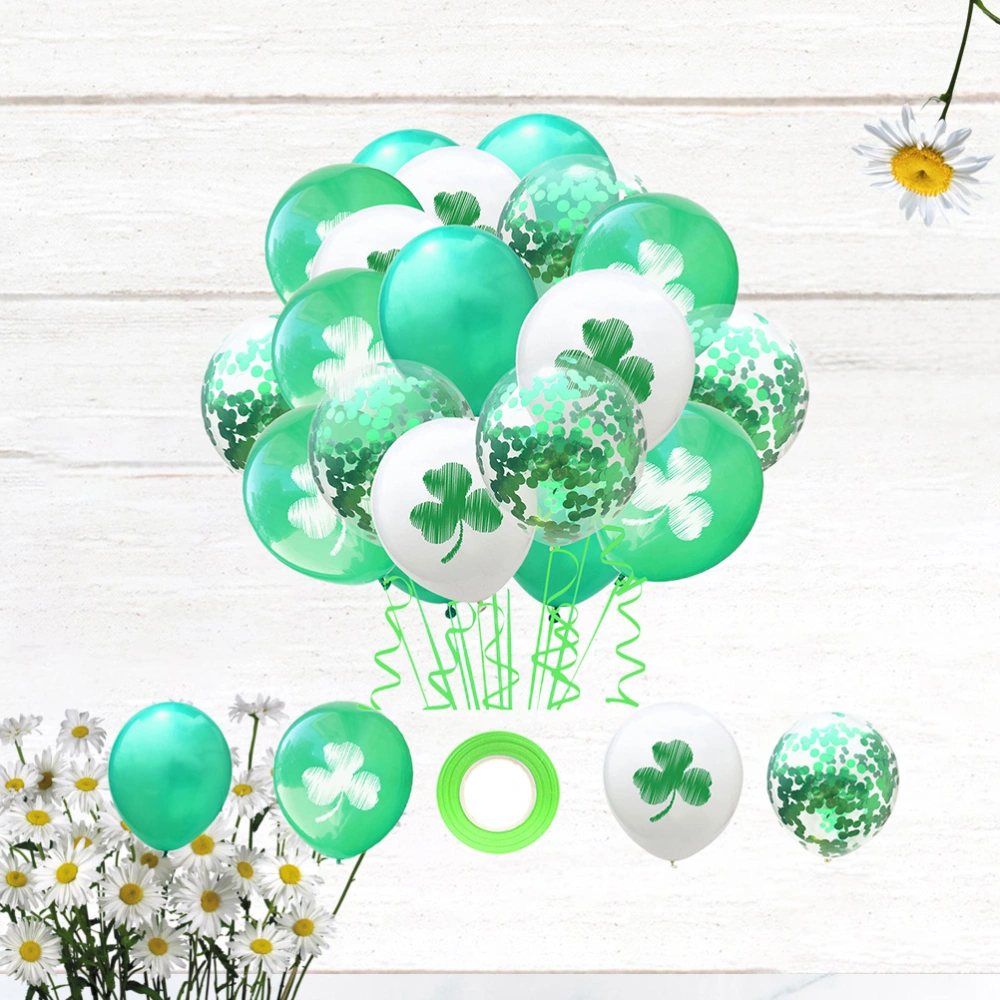 1 Set of 63PCS 12 Inches St. Patrick Day Balloons Kit Clover Printed Balloons Set Creative Party Balloons Decor Kit Delicate Sequins Balloons Kit for Home Party Decor with Ribboon (Green Sequins Style)