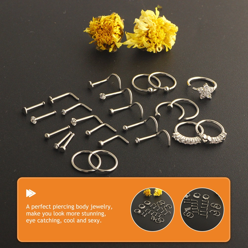 24Pcs Nose Studs Stainless Steel Nose Rings Studs Piercing Jewelry for Women Men