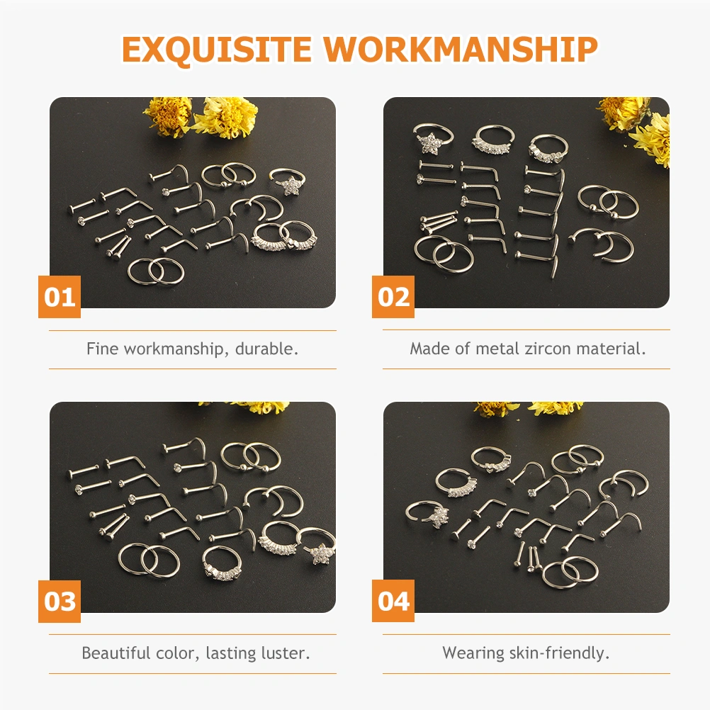 24Pcs Nose Studs Stainless Steel Nose Rings Studs Piercing Jewelry for Women Men