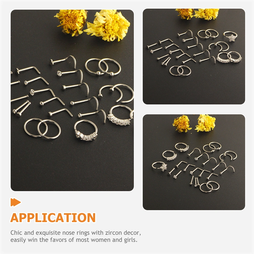 24Pcs Nose Studs Stainless Steel Nose Rings Studs Piercing Jewelry for Women Men