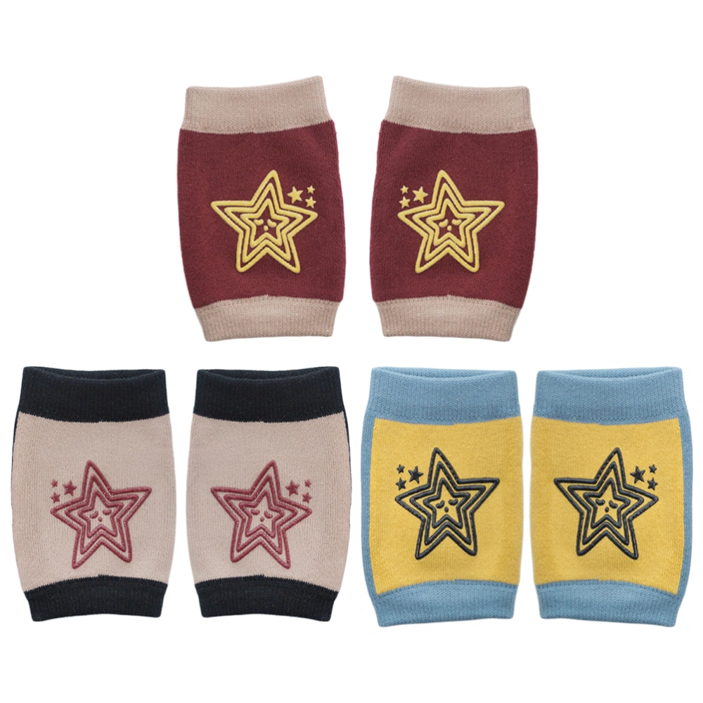 3 Pairs of Baby Anti-slip Kneepads Toddler Kneecaps Crawling Kneelets Cotton Knee Protective Cover (Star)