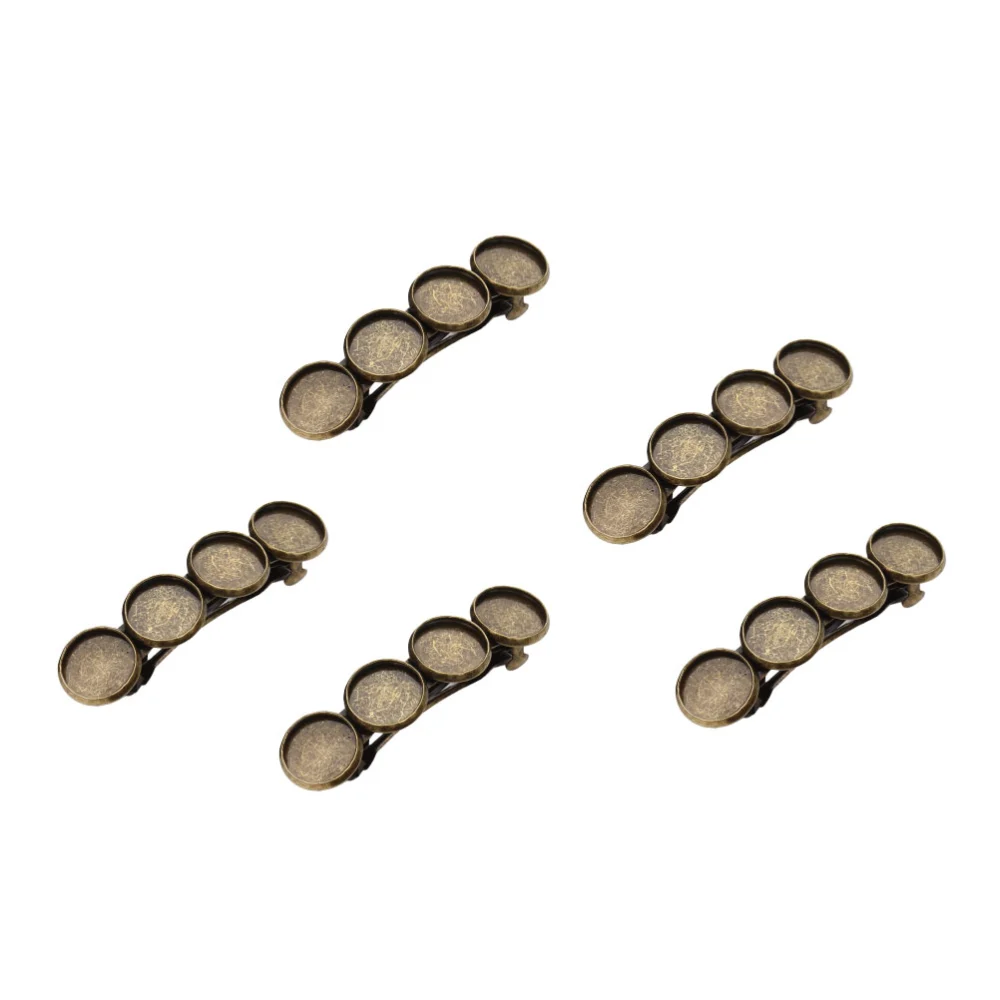 5 Pcs DIY Round Base Plate Hair Clips Hair Elegant Barrette Women Headdress Accessories for 12mm Setting (Patina)