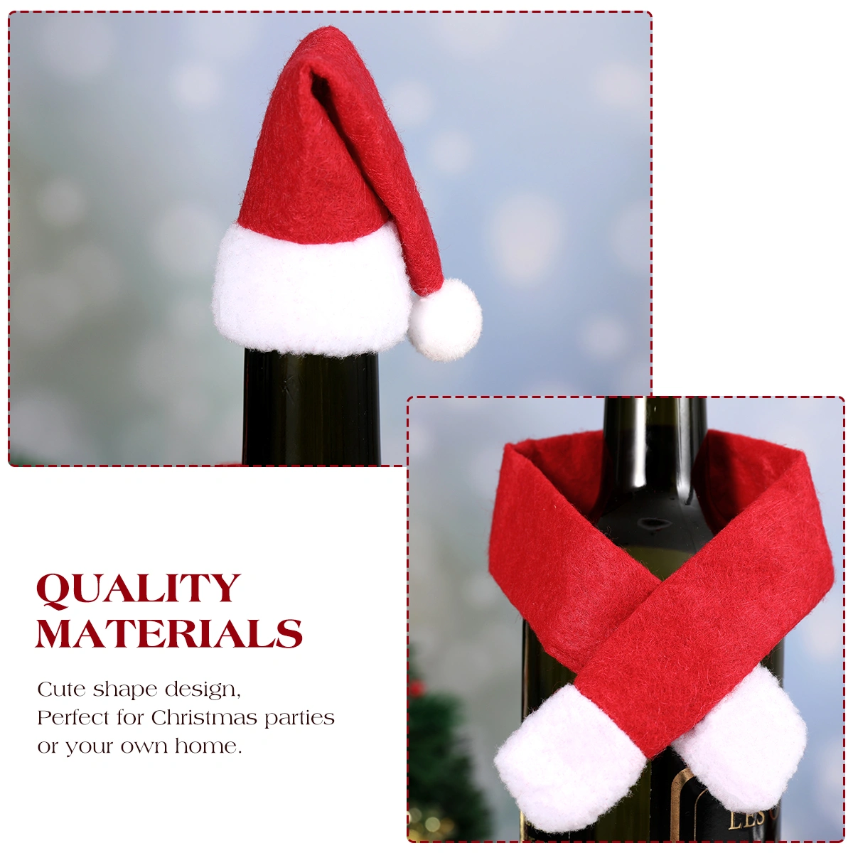 Vosarea 6 Set Christmas Hat and Scarf Wine Bottle Cover Set Lovely Bottles Red Covers Xmas Eve Dinner Table Decor for Home Hotel Party (Hat and Scarf)