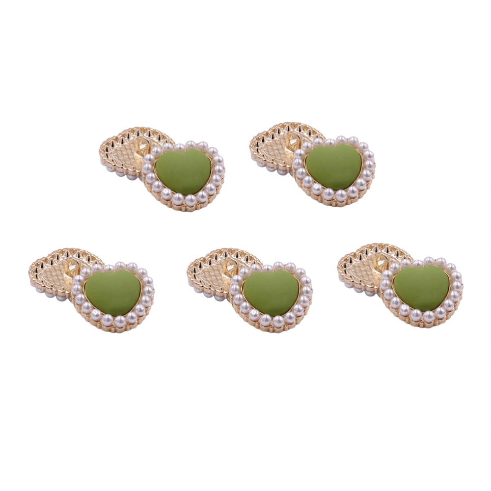 10pcs Heart Shaped Button Pearl Handcraft Tools Coat Clothes Button DIY Sewing Buttons for Decor Use (Green)