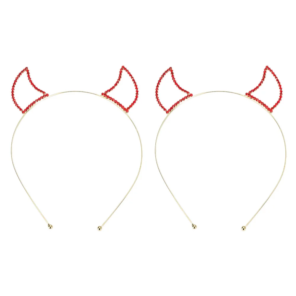 2pcs Devil Horn Headbands Rhinestone Devil Horn Hairband Props Cosplay Party Hair Hoops