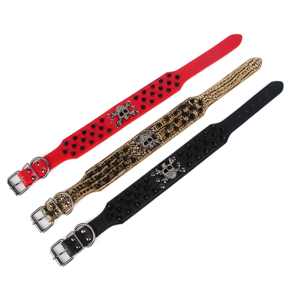 Skull Style Round Spike Studded PU Adjustable Pet Dog Puppy Safety Collar - Size M (Golden Brown)