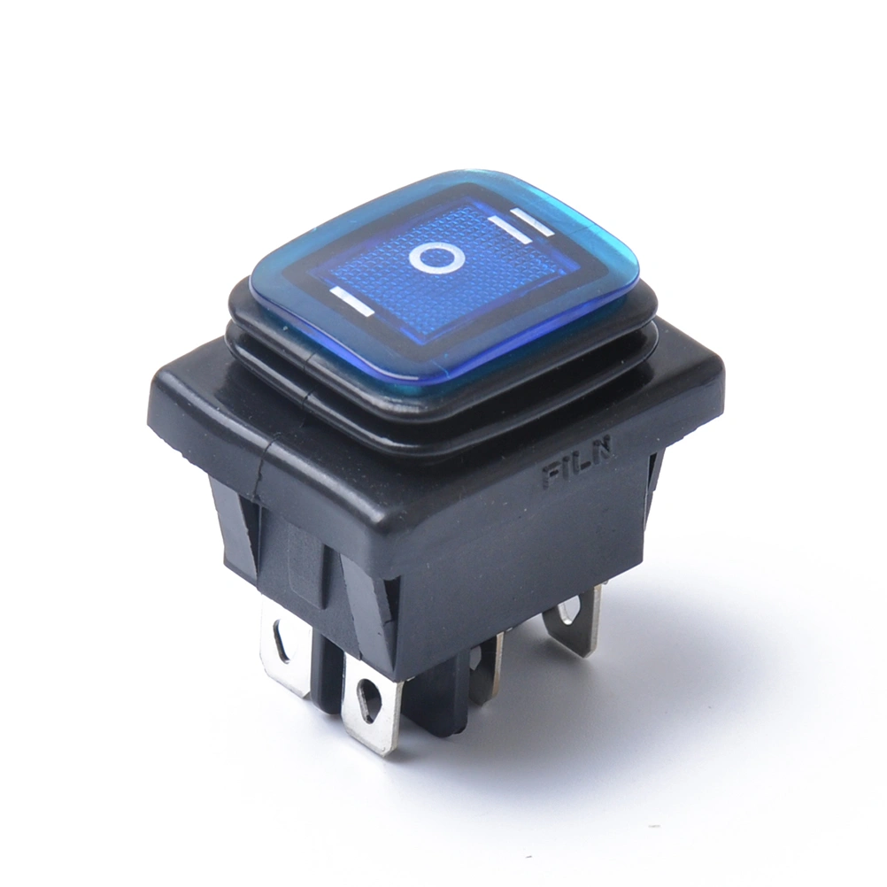 Rocker Toggle Switch On-Off-On 6 12V DC Car Boat Automobiles Waterproof LED Latching Switches (Blue Light)