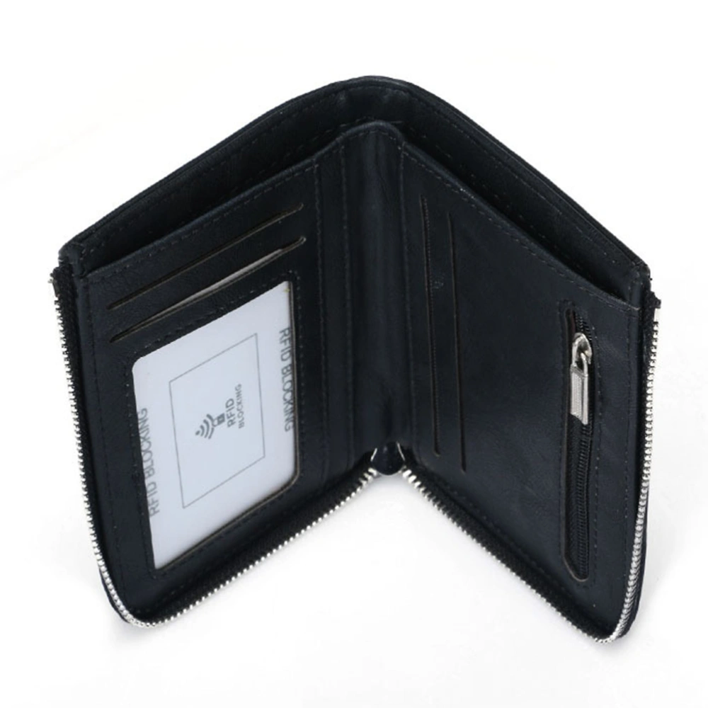 RFID Blocking Wallet Casual Simple Purse Multi-card Zipper Style Short Wallet Organizer for Men Business (Black)