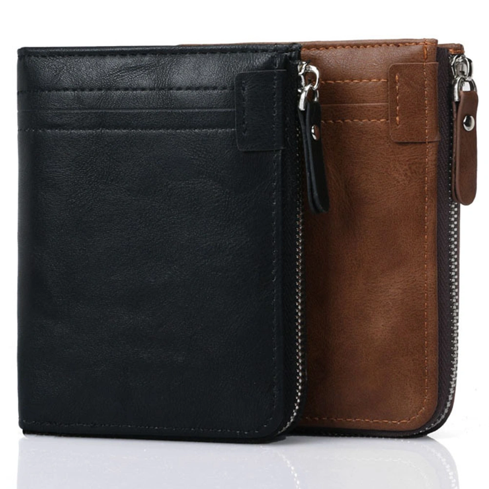 RFID Blocking Wallet Casual Simple Purse Multi-card Zipper Style Short Wallet Organizer for Men Business (Black)