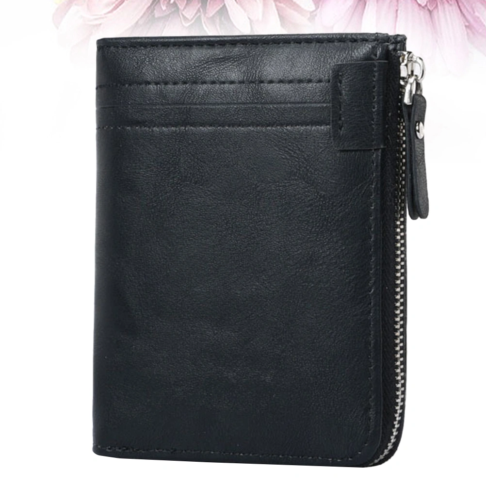 RFID Blocking Wallet Casual Simple Purse Multi-card Zipper Style Short Wallet Organizer for Men Business (Black)