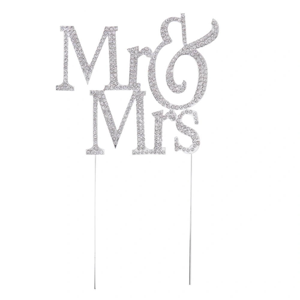 Mr and Mrs Cake Topper Wedding Party Cake Decoration Rhinestone Cake Insert Party Decoration (Silver)