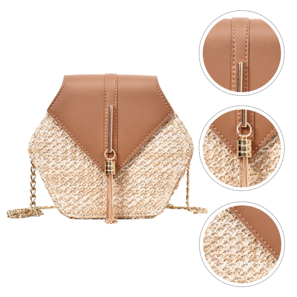 1Pc Fashion Straw Bag Woven Female Bag Chain Shoulder Cross-body Beach Bag