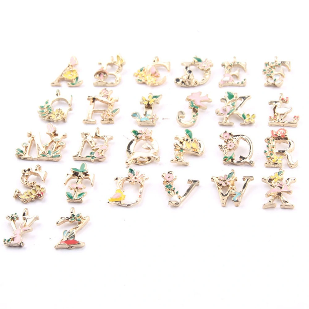 26pcs Jewelry Accessories DIY Alloy English Letters Jewelry Accessories Flower Decorative Pendant Accessories