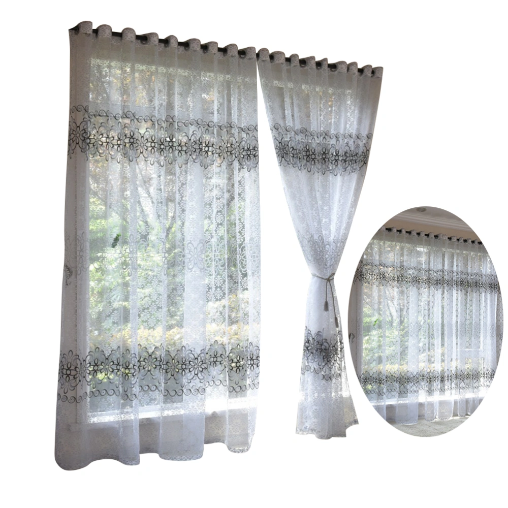 1pc 100x250cm Window Screen Thin Gazue Metal Hole Curtain Door Scarf Drapes Valance for Room Decor (Grey)