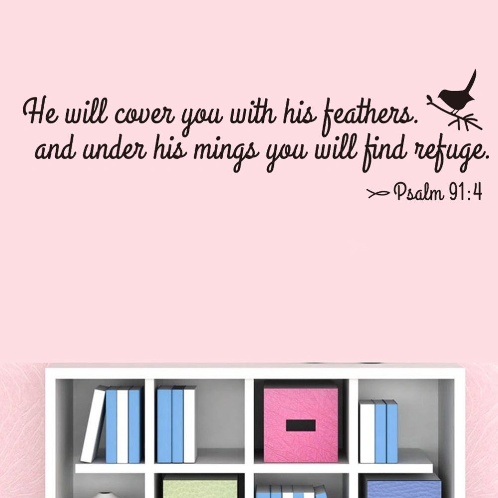 He Will Cover You With His Feathers Bible Verses Scripture Psalm 91:4 Vinyl Stickers Bedroom Decor 17.5x62cm