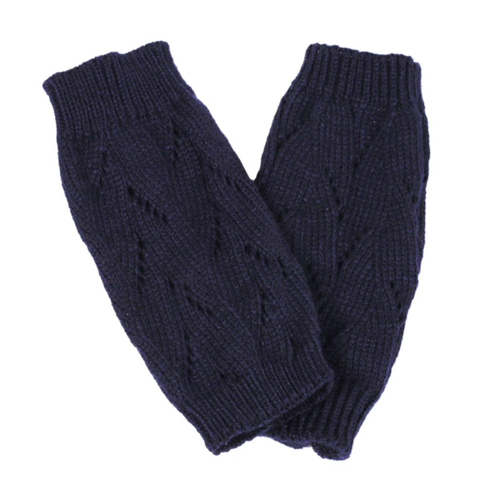 Women's Winter Warm Knitted Crochet Gloves Long Fingerless Arm Warmers Gloves Mittens with Thumb Hole (Navy Blue)