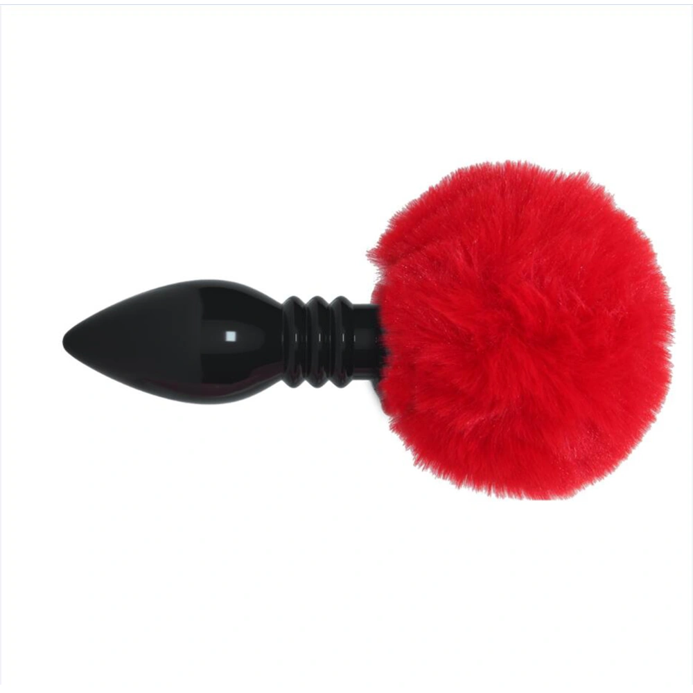 Simulation Rabbit Hairy Ball Anal Plug Women Men Anal Masturbation Device Rubber Anales Trainer Beginner Couple Game Cosplay Prop (Black+Red)