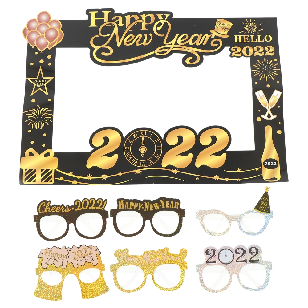 1 Set Delicate New Year's Day Photo Frame and Glasses 2022 New Year Photo Prop