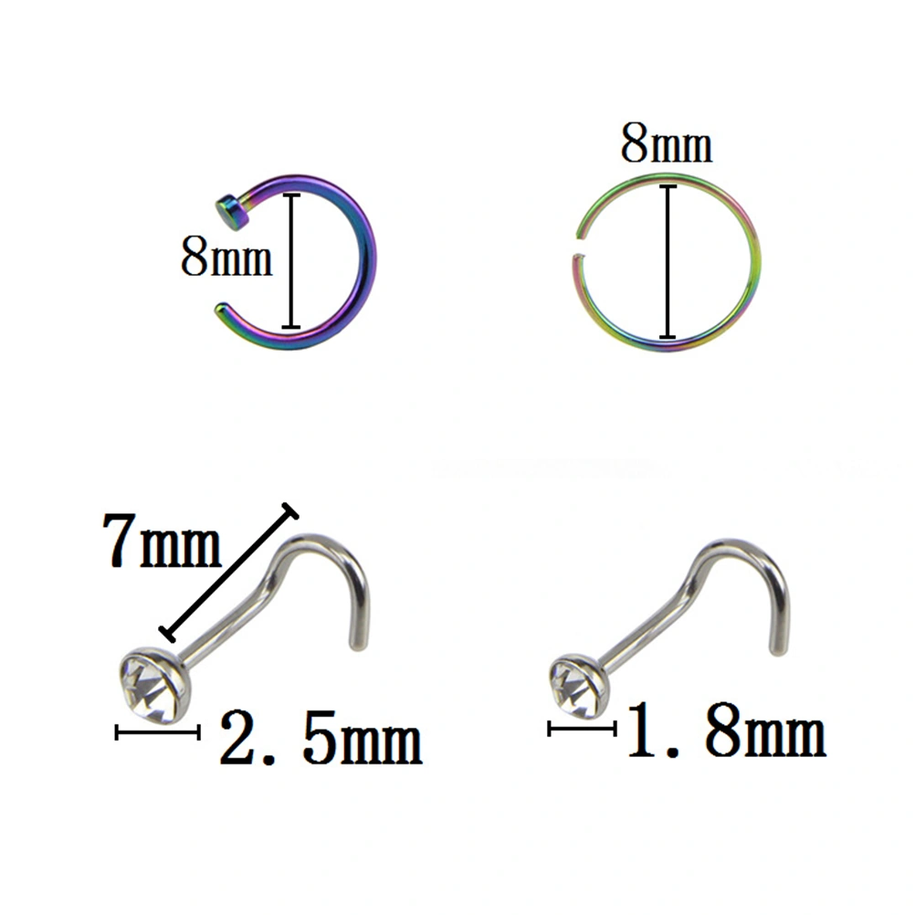 22PCS Stainless Steel Nose Ring Piercing Body Jewelry C Shape and 7 Shape Nostril Nose Hoops Piercing Decor Set