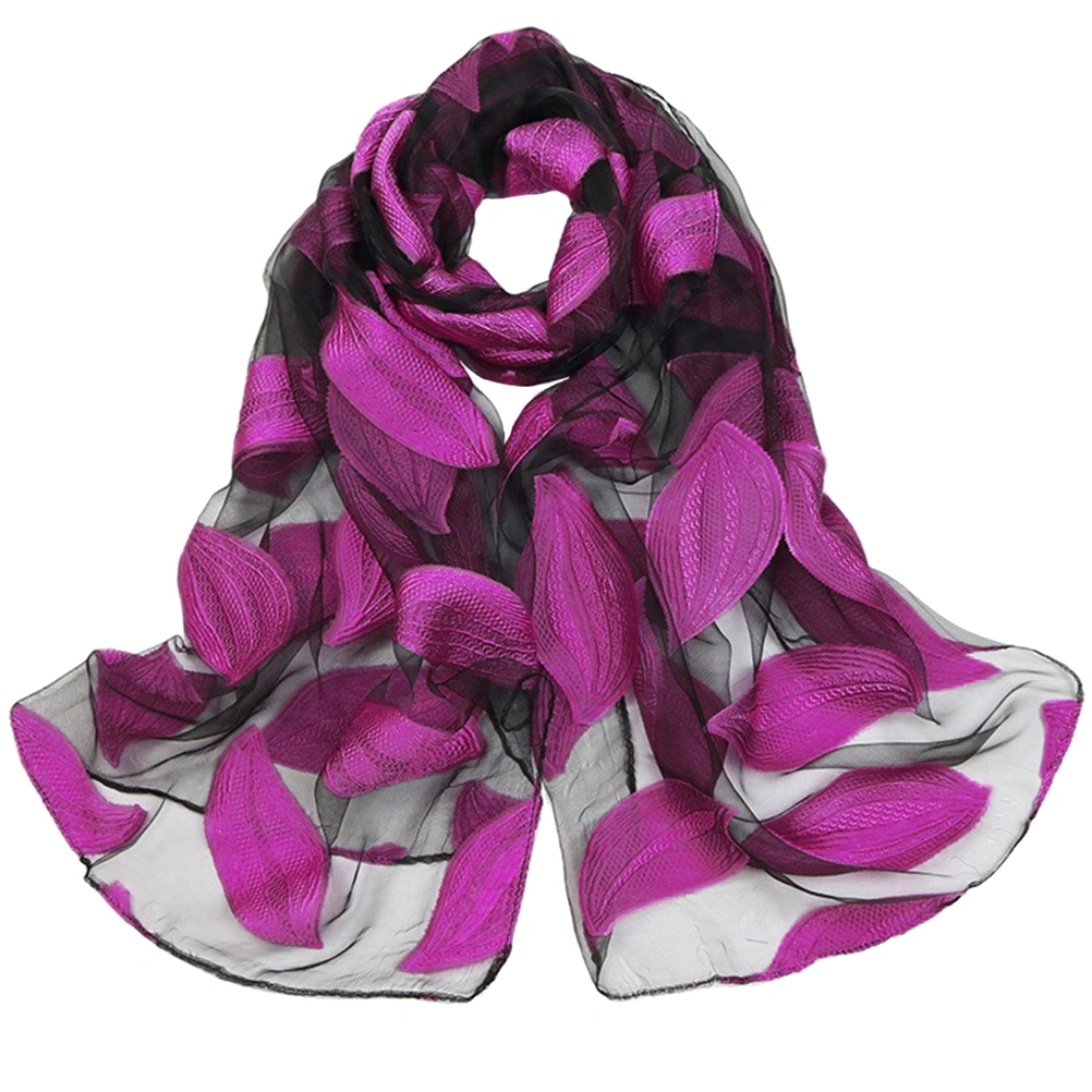 Solid Color Beach Towel Sun Block Cape Leaves Pattern Cloak Summer Scarf Rosy