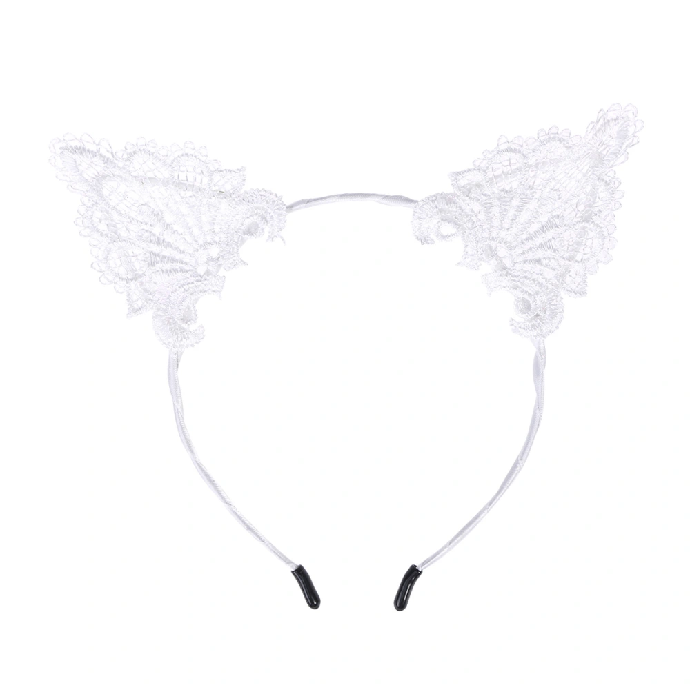 Sexy Hairband Lace Cat Ears Headband for Xmas Masquerade Party Cosplay Costume Accessory (White)