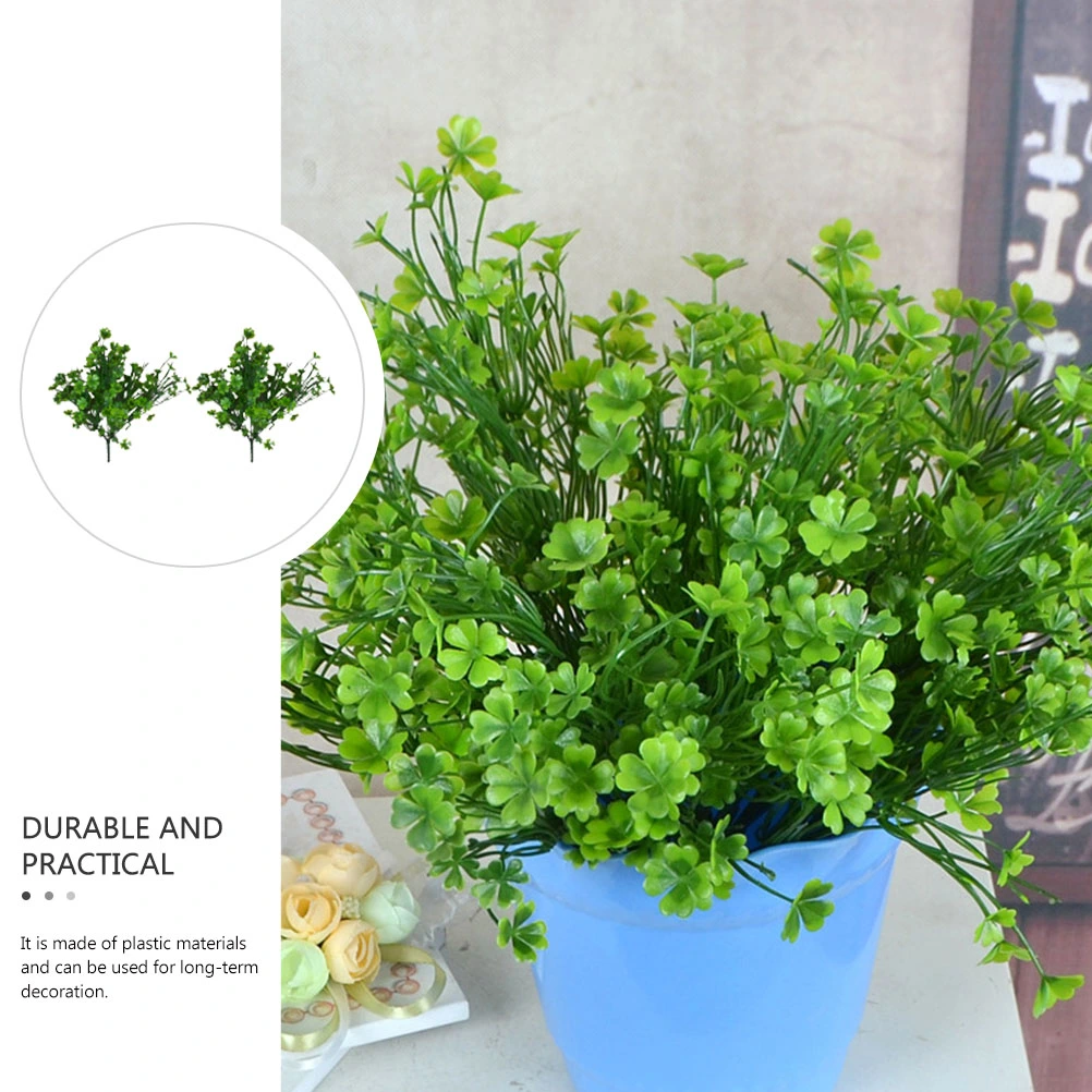 2Pcs Simulated Green Plants Decor Vivid Four Leaf Decorations Home Decorations