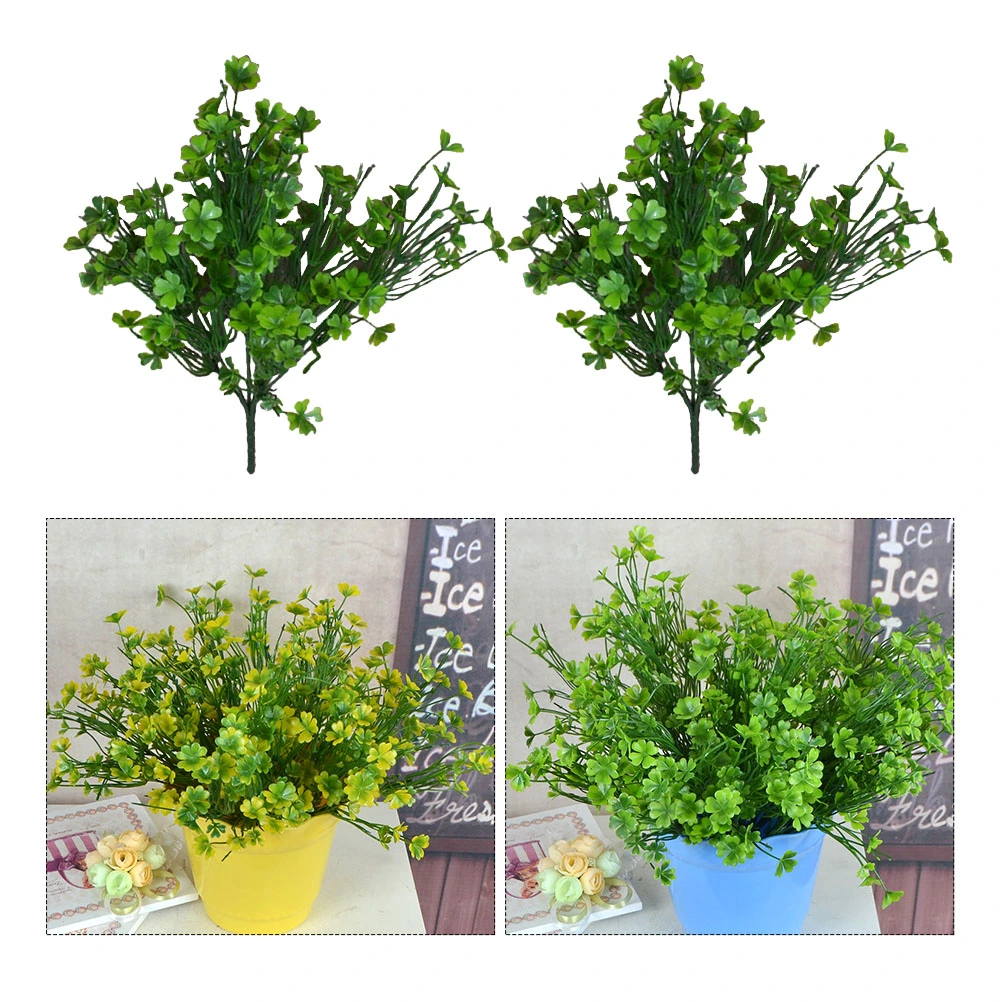 2Pcs Simulated Green Plants Decor Vivid Four Leaf Decorations Home Decorations