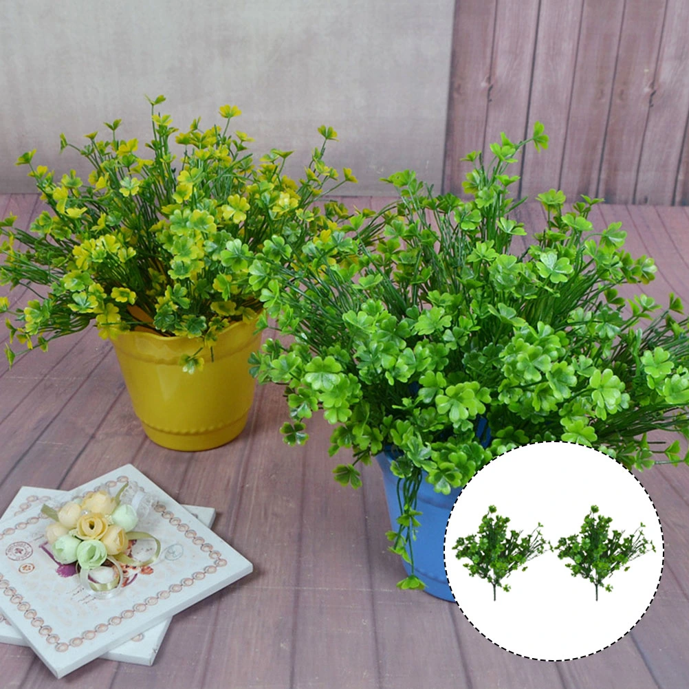 2Pcs Simulated Green Plants Decor Vivid Four Leaf Decorations Home Decorations