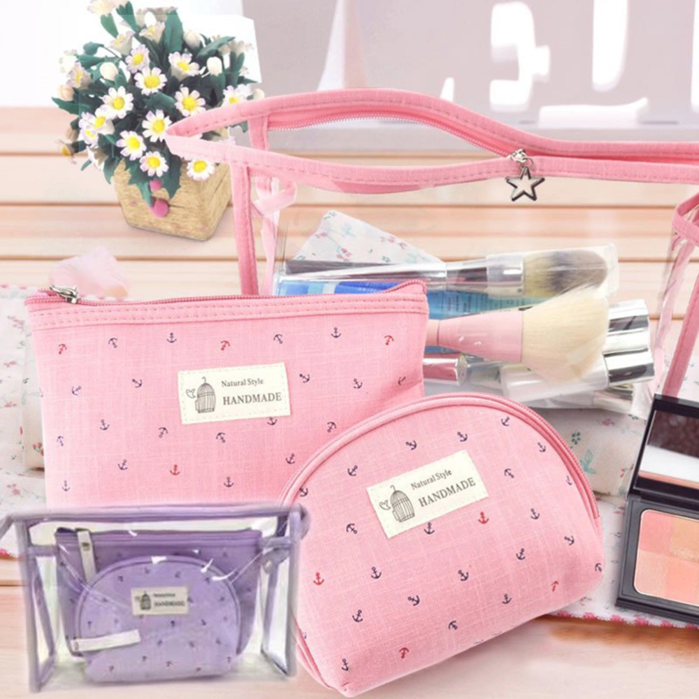 3pcs Women Cosmetic Cases Portable Makeup Storage Bag Three-piece Fashion Simple Organizer Bag (Pink)