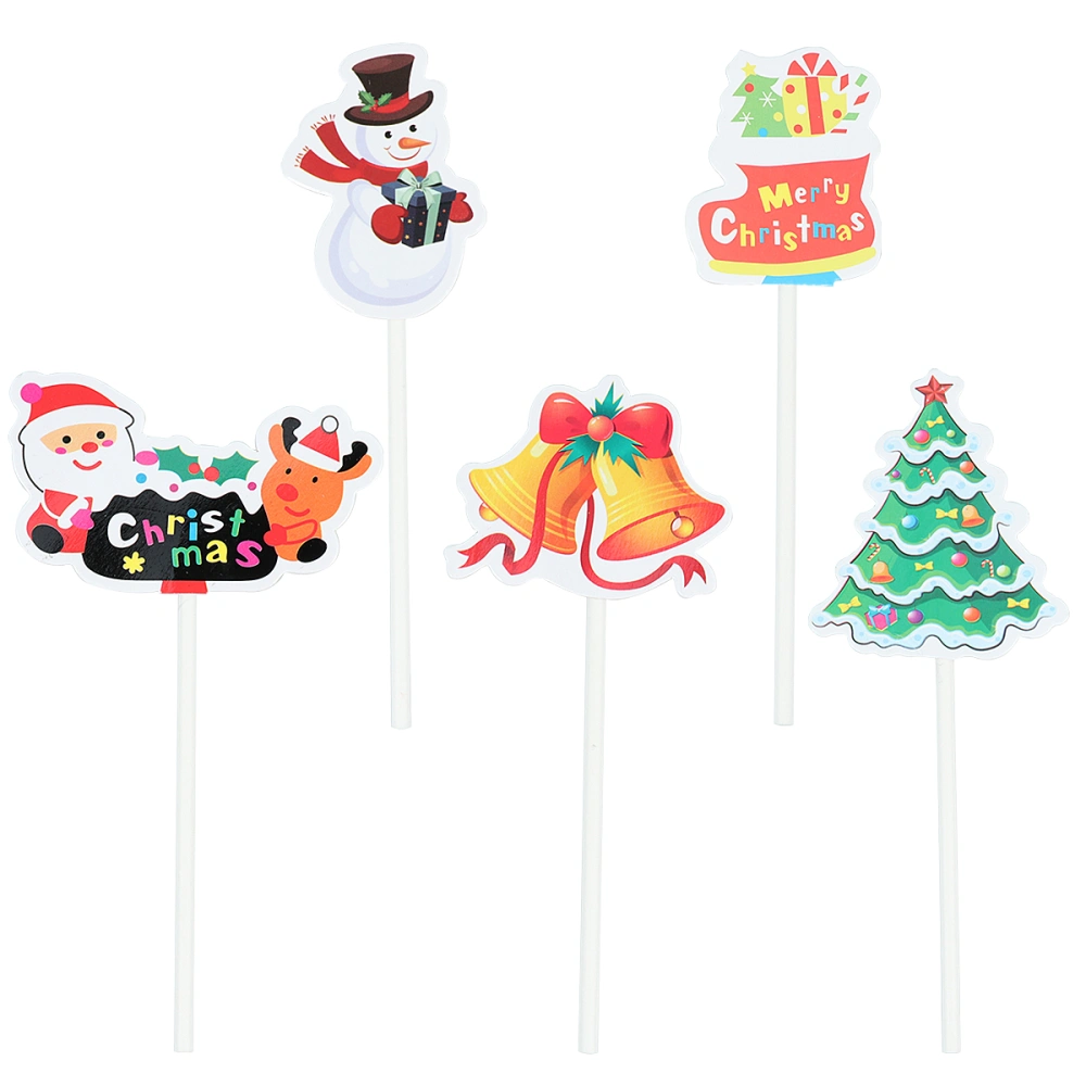 5pcs Christmas Cake Cupcake Toppers Food Fruit Picks Santa Xmas Tree Sleigh Sticks Cake Decorating Party Supplies