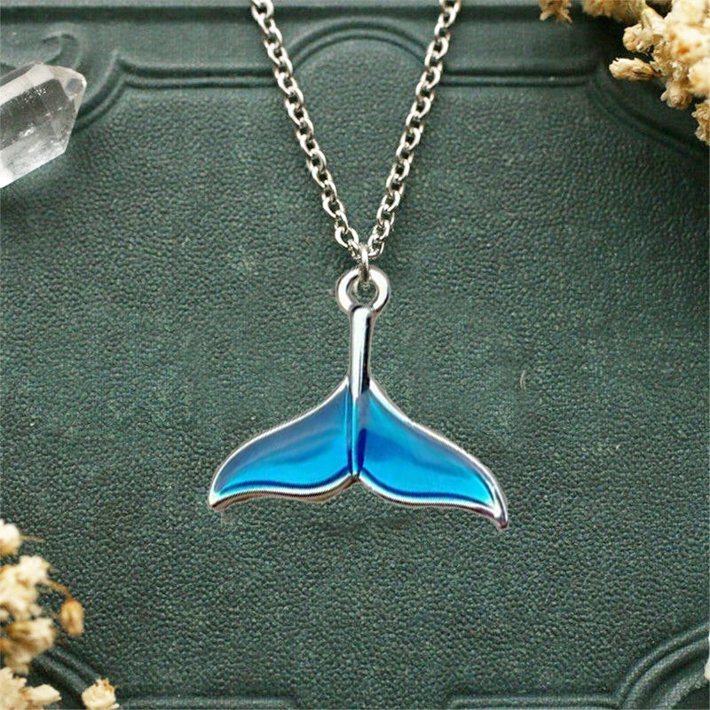 Women's Fashion Blue Ocean Dolphin Whale Tail Pendant Necklace