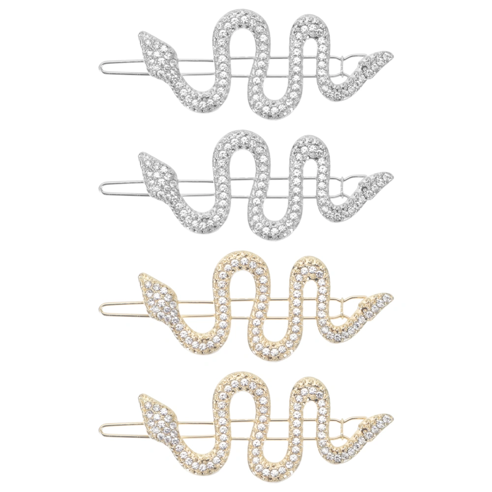 4pcs Snake Shaped Hairstyling Clips Charming Hair Clips Rhinestone Hair Clips