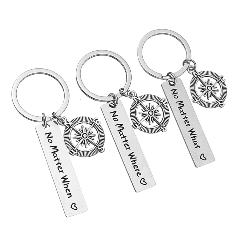 3pcs Graduation Compass Keychains Friends Key Holder Letter Printing Pendant Stainless Steel Gifts Key Rings Craft Ornaments