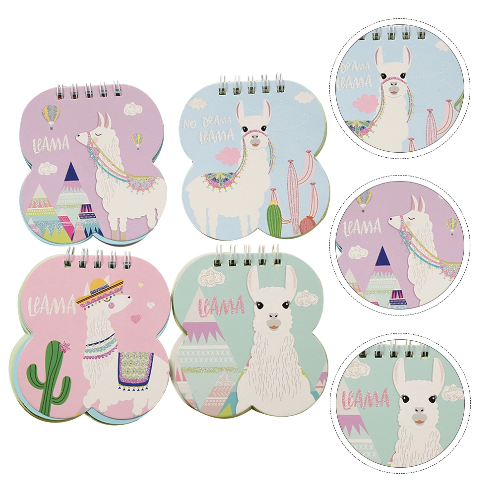 4pcs Alpaca Pattern Notepad Student Note Book Coil Notepad Journal Book