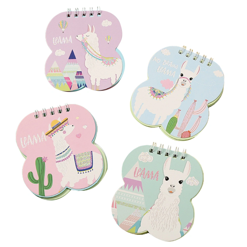 4pcs Alpaca Pattern Notepad Student Note Book Coil Notepad Journal Book