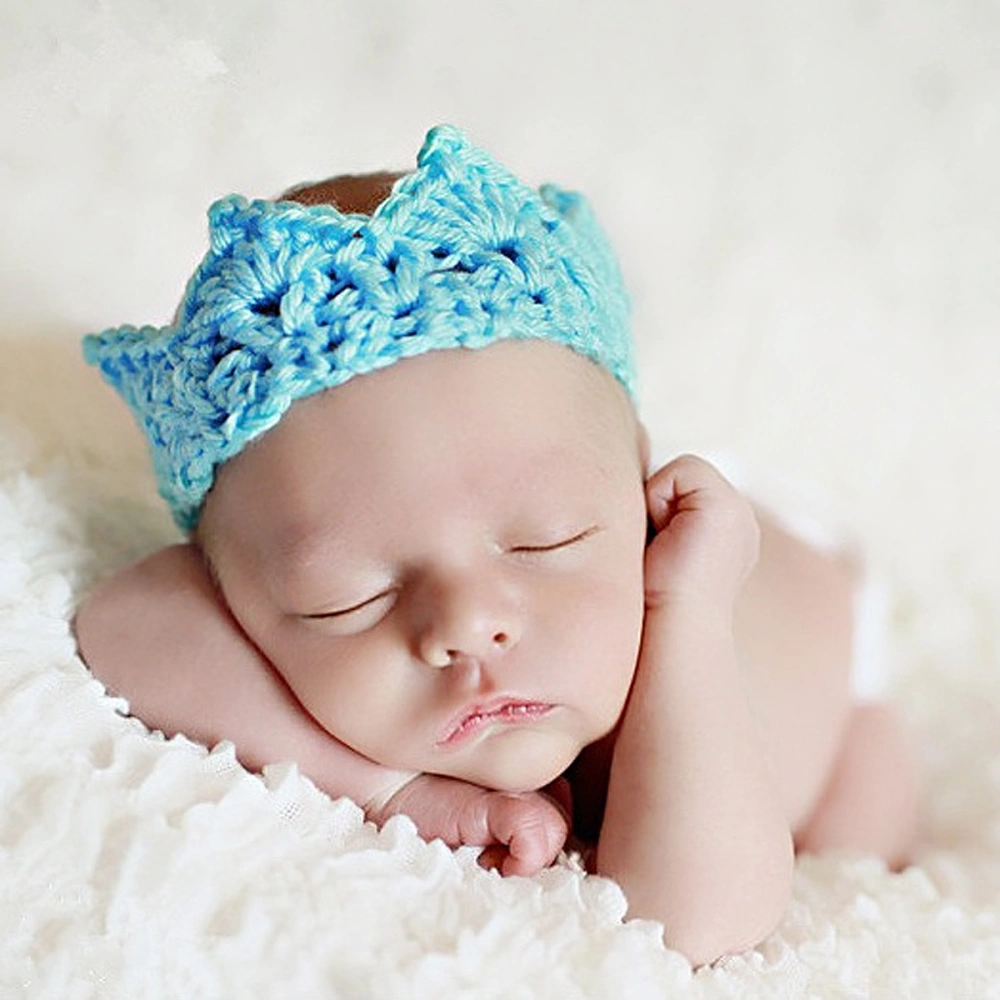 Newborn Infant Baby Girl Boy Handmade Crochet Knit Crown Hat Photograph Prop (Sky-blue)