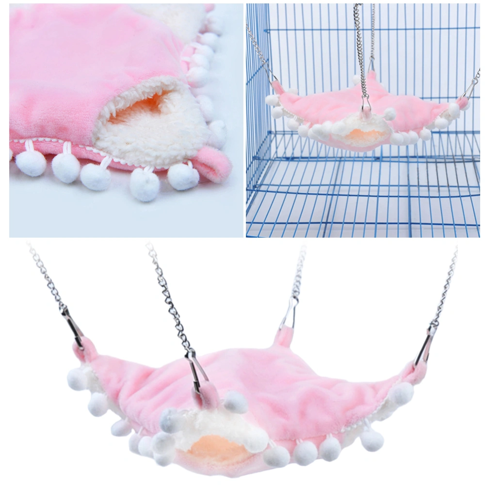 Double Layer Pet Hammock Animal Bed Hanging Sleeping Bed Warm Plush Hammock Pink Size L