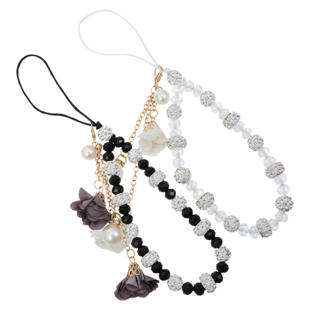 2Pcs Non-slip Phone Lanyards Crystal Beaded Flower Hand Wrist Straps for Cellphone