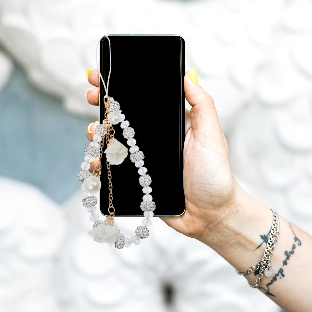 2Pcs Non-slip Phone Lanyards Crystal Beaded Flower Hand Wrist Straps for Cellphone