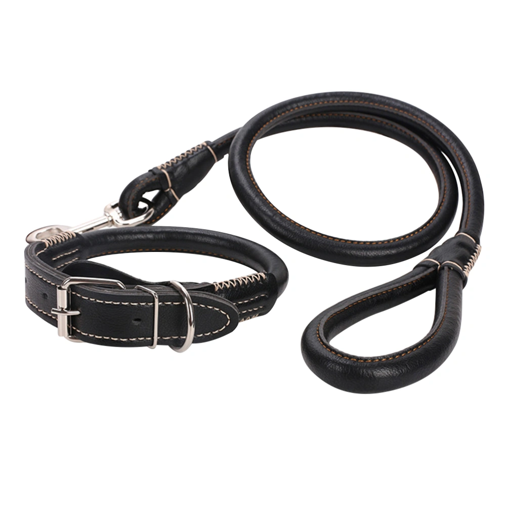 Wear-Resistant PU Leather Neck Strap Pet Traction Rope Practical Strap Pet Pulling Rope Pet Supplies for Dog Puppy (Black, Size S)