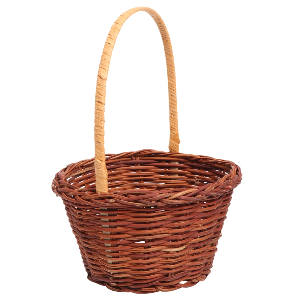 1PC Mini Decorative Basket Handmade Weaving Props Basket Easter DIY Activity Basket Creative Knitting DIY Basket Props Micro Desktop Decoration for Home School (Handle Round Light Brown)