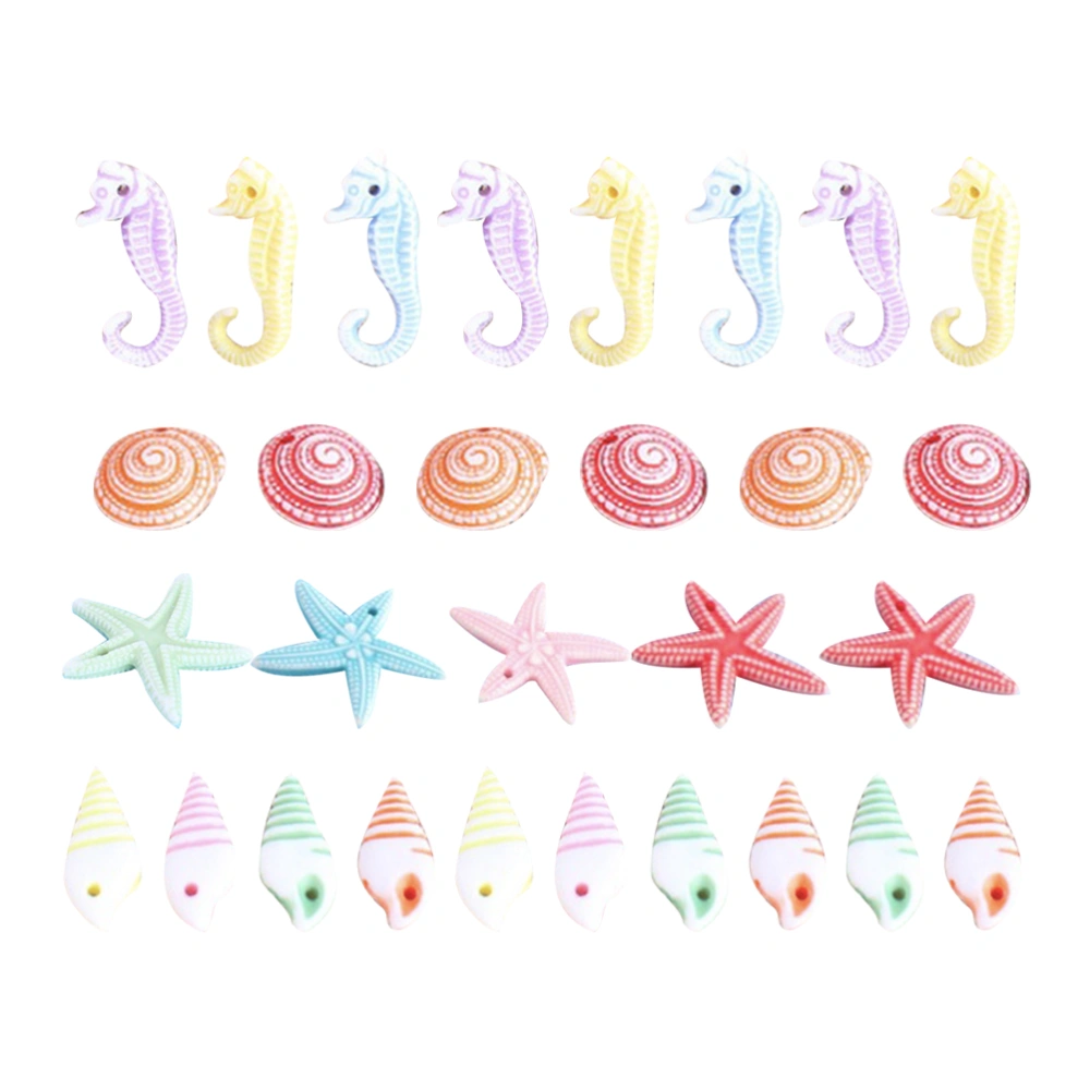 48pcs Seahorse Star Conch Ornaments Micro Landscape Ocean Resin Decoration Desktop Mini Adornment Ocean Beach Micro Landscape (Random Color Sizes)