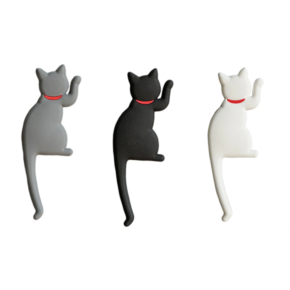 3Pcs Cat Shaped Hooks Self-Adhesive Hangers Punch-Free Hanging Hooks Traceless Hangers Black White Grey