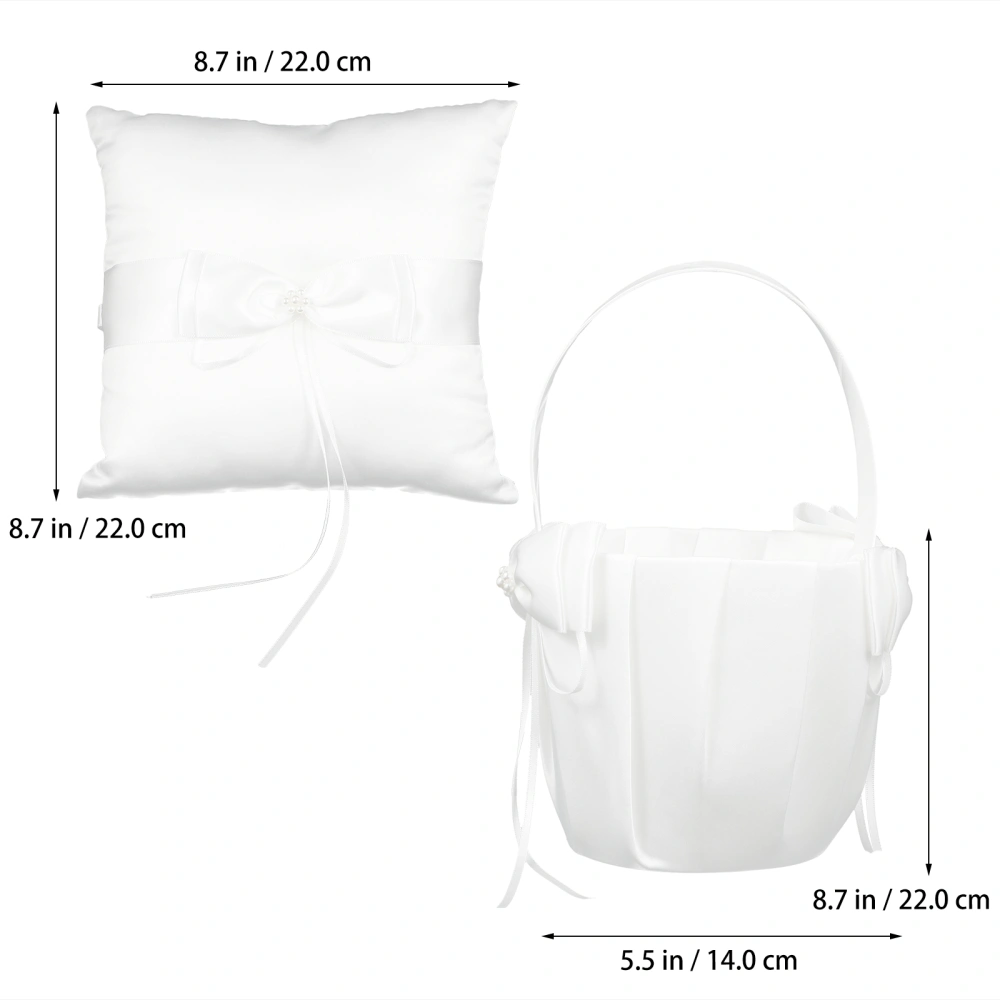 2pcs Modern Ring Pillow with Matching Flower Basket Set for Wedding Party